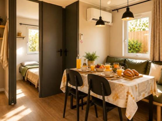 Mobile home Premium 30m² (2room) + covered terrace + Air conditioning + TV + LV + household linen