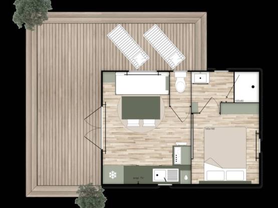 MOBIL HOME Premium Climatisé - TV - Lave vaisselle - 1 ch - 20m²/ Santoline