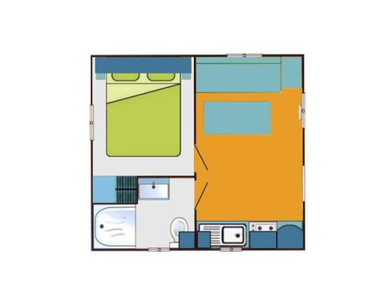 Mobil-home SUPER ASTRIA 1 habitación + TV + terraza cubierta + wifi