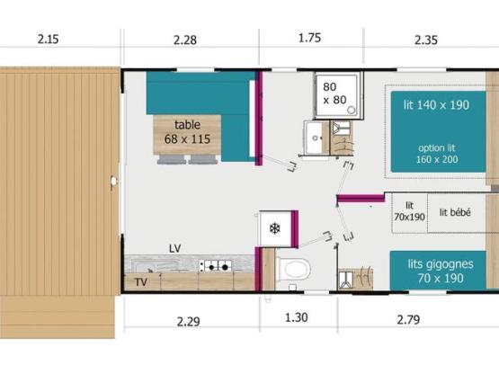 Mobilheim EQUILIBRE 2 Zimmer + überdachte Terrasse